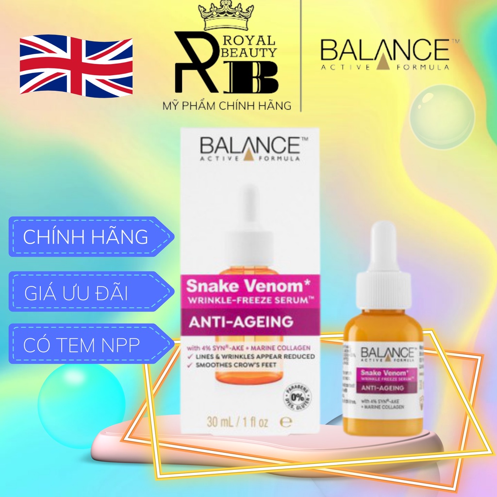 Tinh Chất Nọc Rắn Balance Active Formula Ngừa Lão Hóa, Giảm Nếp Nhăn 30ml Snake Venom Wrinkle Freeze Serum