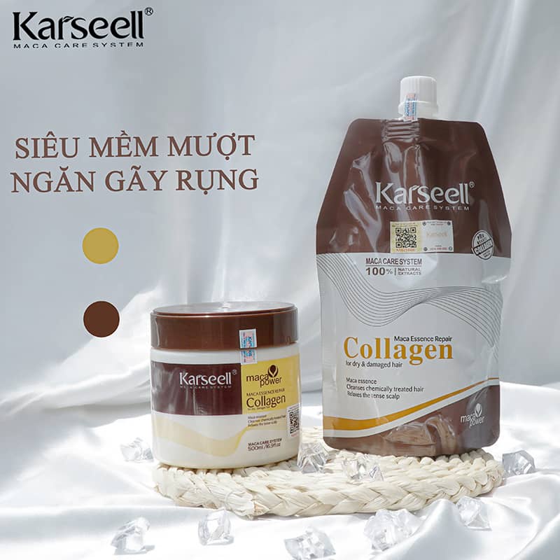 KARSEELL- Dầu Hấp Ủ Tóc Dưỡng Ẩm Phục Hồi Siêu Mềm Mượt Hương Nước Hoa Collagen Karseell 500ml + tặng mũ chụp xinh xắn