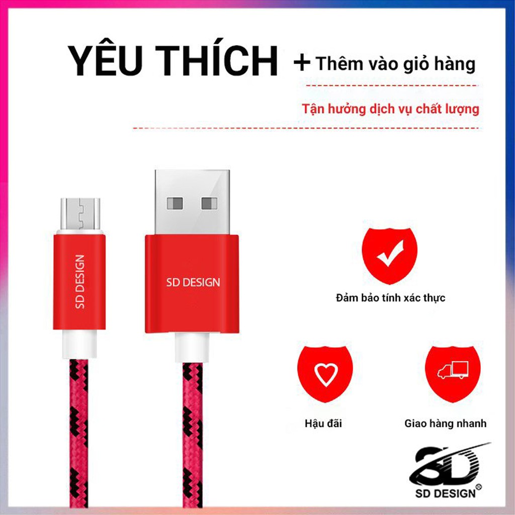 Cáp Sạc Lightning, Micro dây dù chính hãng SD DESIGN L1 sạc ổn định cho các điện thoại iPhone, samsung, oppo, xiaomi..