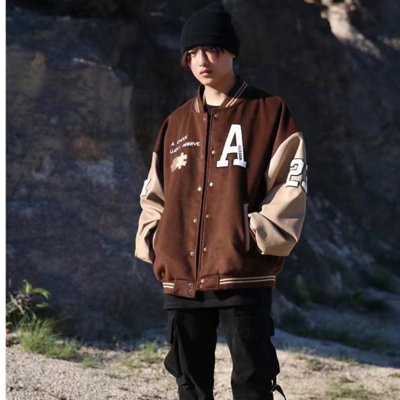 Áo khoác Bomber A Nam nữ unisex nỉ bông dày dặn hàng nhập khẩu /Nâu choco GIDI form rộng OVERSIZE