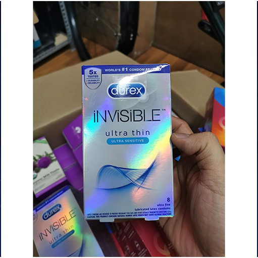 Bao cao su durex invisible extra thin, bao cao su loại siêu mỏng, ôm sát, cảm giác chân thật hộp 10 bao tặng hộp 3