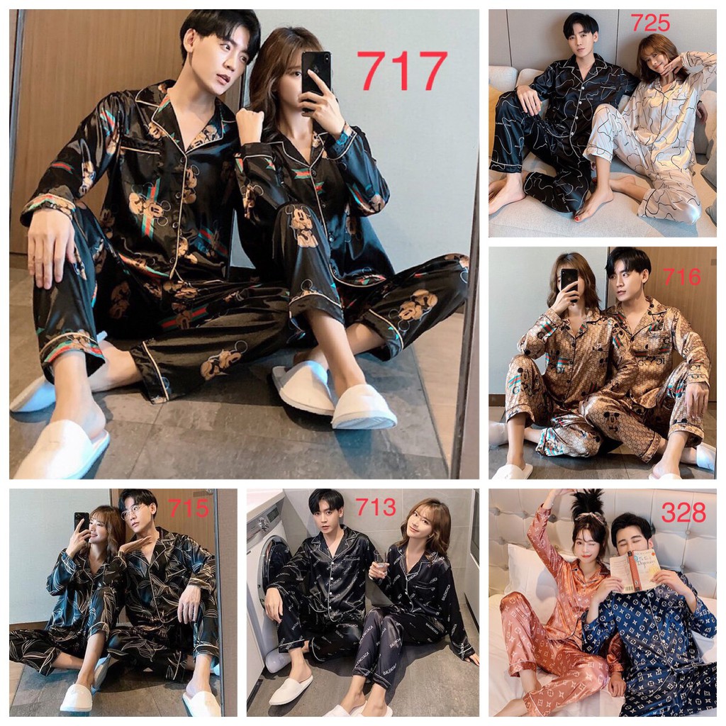 Đồ mặc nhà pijama nam nữ lụa bóng cao cấp 717