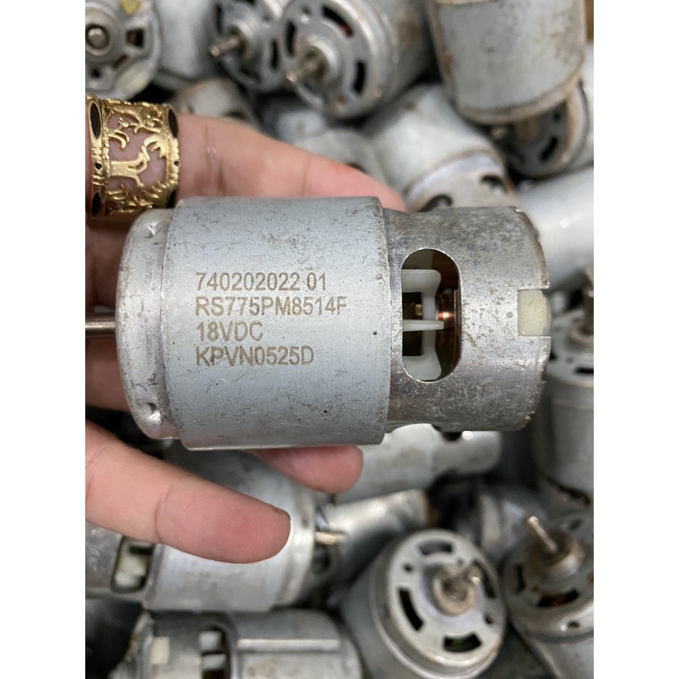 Motor 775 trục dài 12v - 18v, dây đồng, có bạc đạn, trục tròn chuyên thay thế, độ chế động cơ cầm tay. BN.