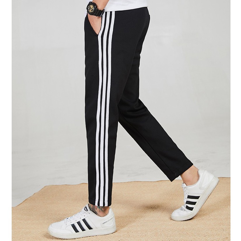 Quần thể thao 3 sọc nữ nam ống suông dài rộng tập gym tập thể dục.