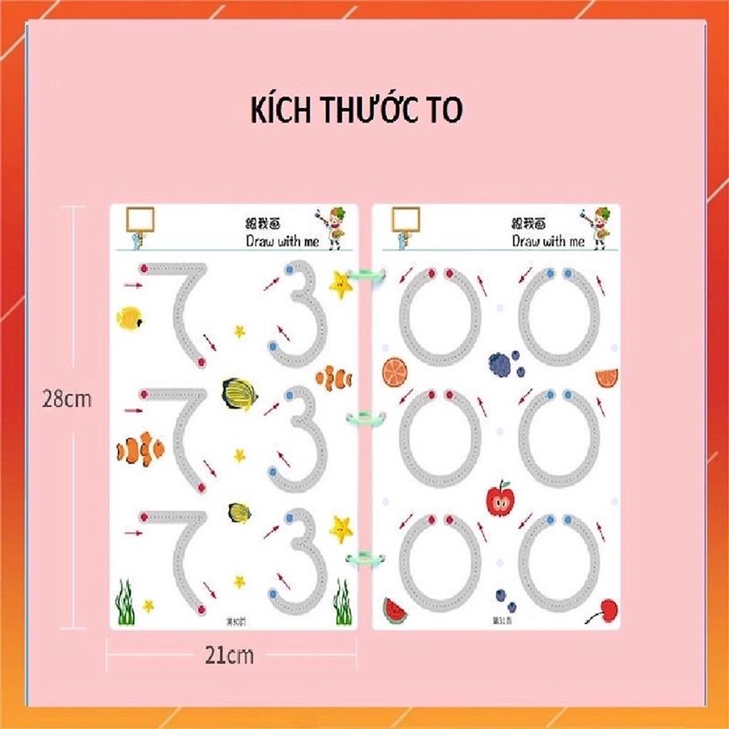 Đồ chơi giáo dục thông minh cho bé tập vẽ tập viết xoá được dùng nhiều lần 64 trang kèm 6 bút