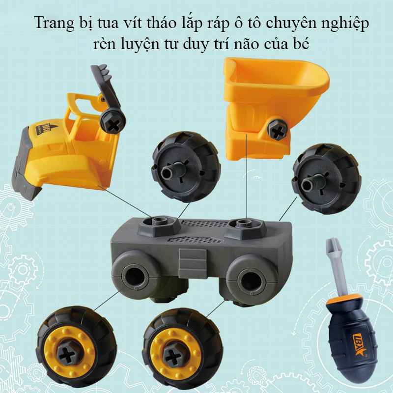 Bộ đồ chơi lắp ghép xe xúc KAVY kèm cần trục vận chuyển hàng công nhân và nhiều chi tiết nhựa nguyên sinh