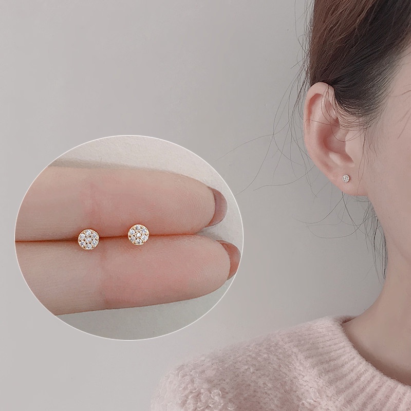 Khuyên Tai Kim Loại Đính Đá Zircon Đơn Giản Thời Trang Cho Nữ