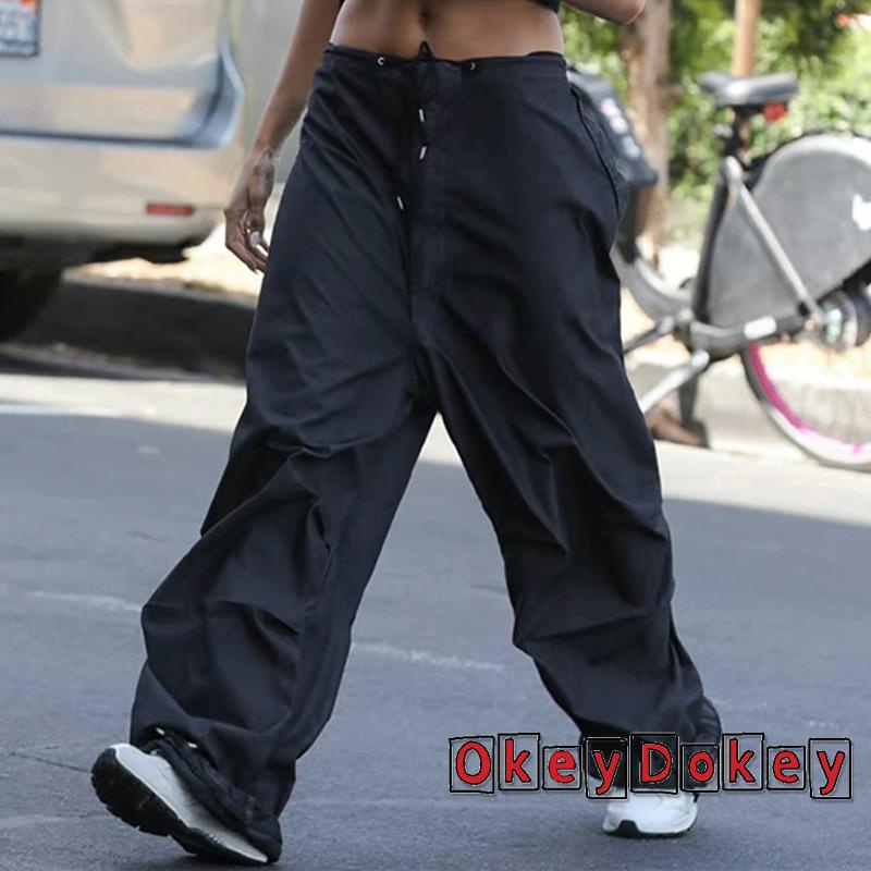 Quần Baggy Y2K Màu Trơn Dáng Rộng Phối Túi Cho Nữ Hàng Ngày