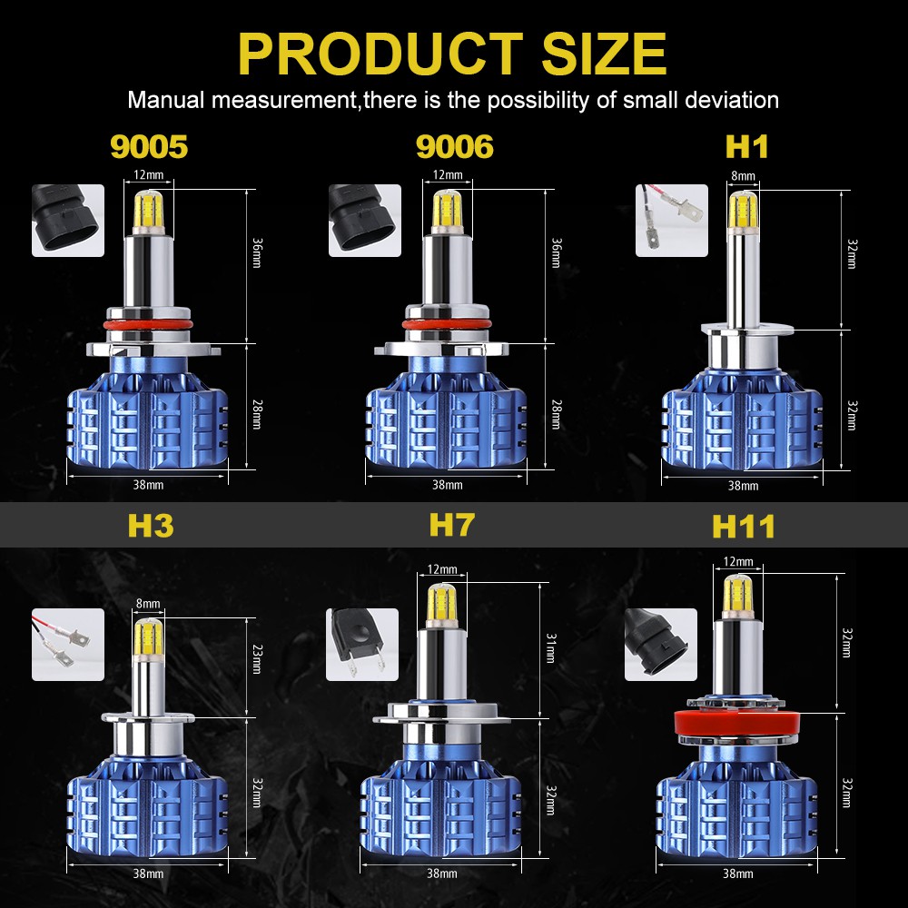 Đèn pha bóng LED chùm tia thấp H1 LED H7 H11 HB3 / 9005 HB4 / 9006 chiếu sáng 360 độ cho xe hơi