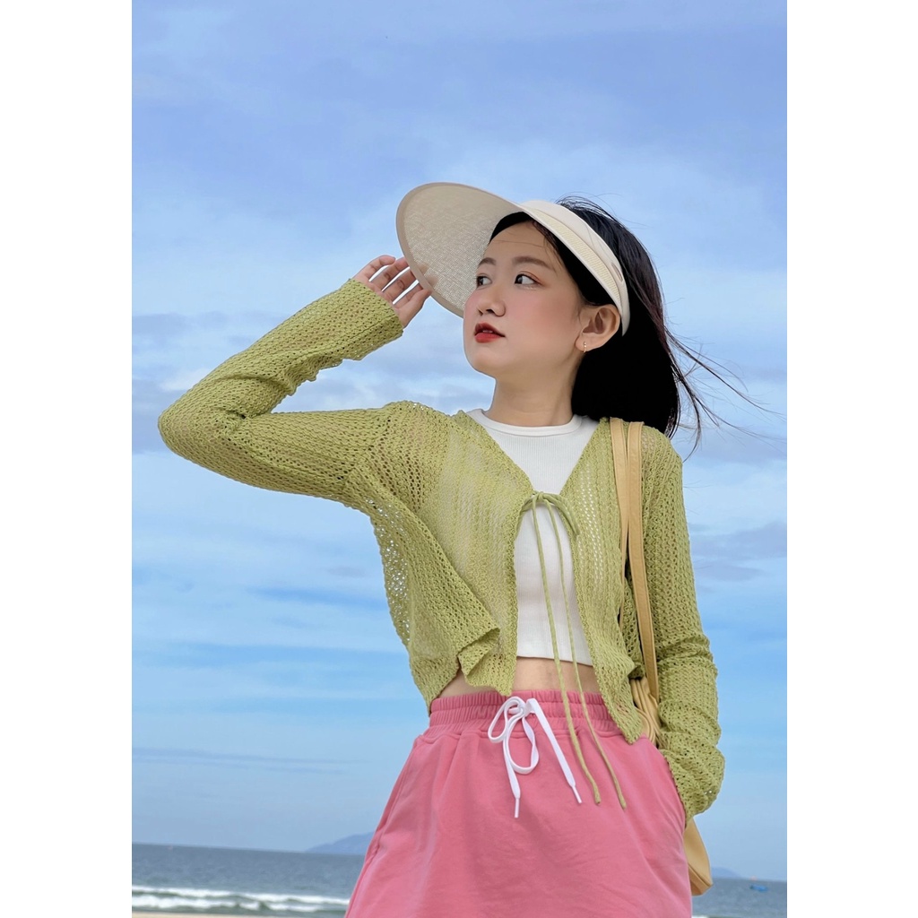 Sibling House - Áo khoác cardigan lưới len ngắn cột dây MIE TOP