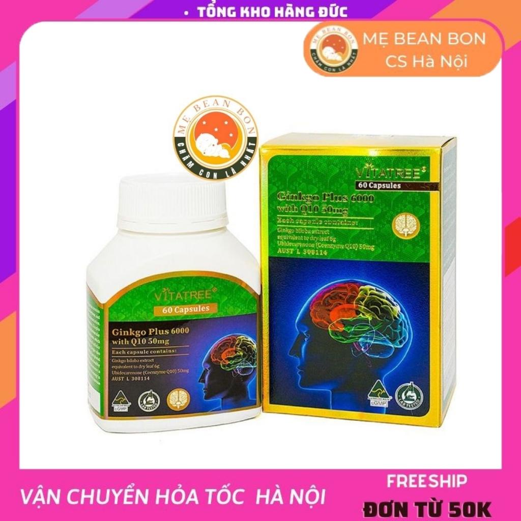 Viên uống tăng tuần hoàn, bổ não Vitatree Ginkgo Plus 6000 with Q10 50mg 60 viên của úc - mẹ bean bon