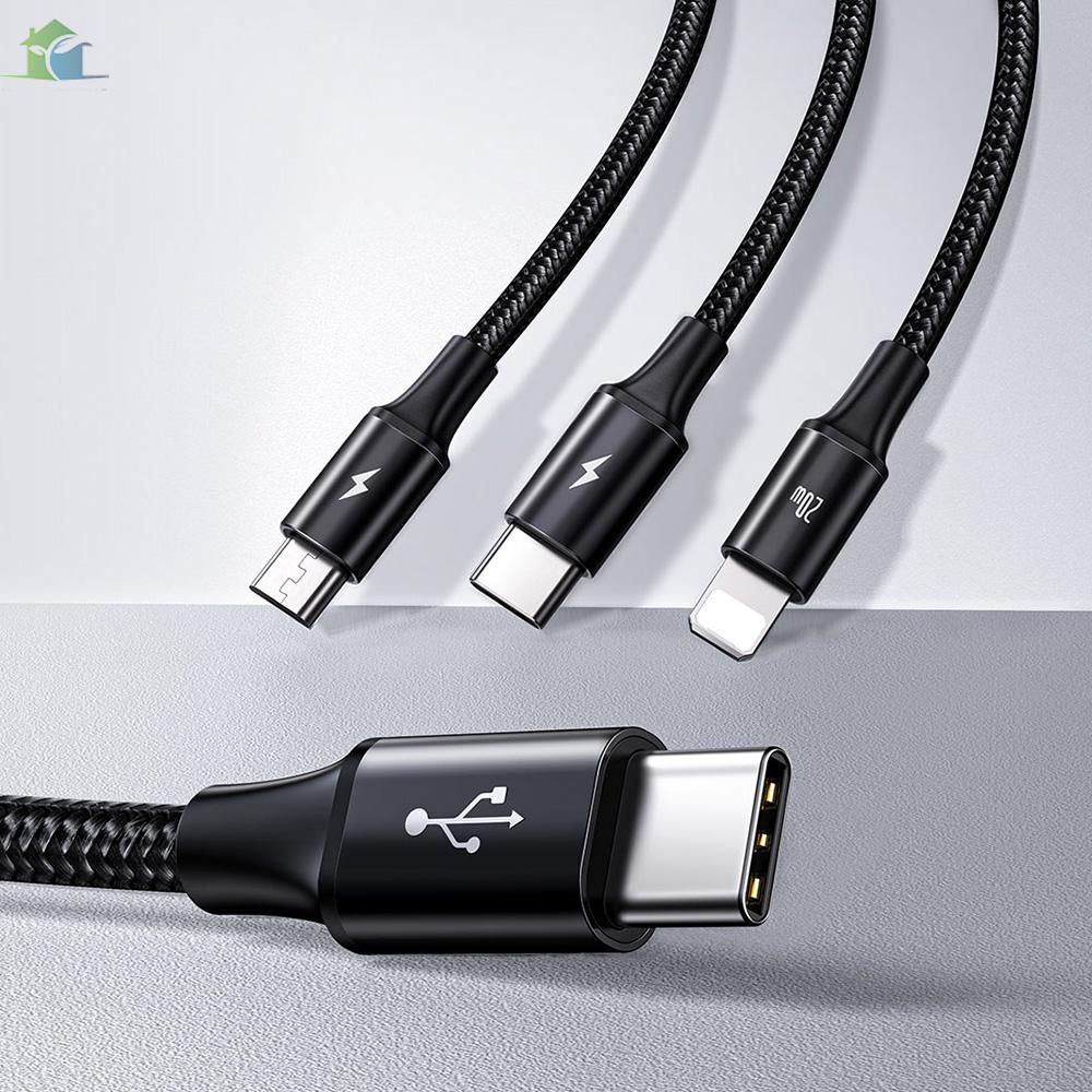 YOUP  Baseus 3 in 1 Cable Rapid Series PD 20W Fast Charging Cord Type-C to Micro USB/Type-C/ Data Sync Cable Compatible for Android/ 12/ Phone
