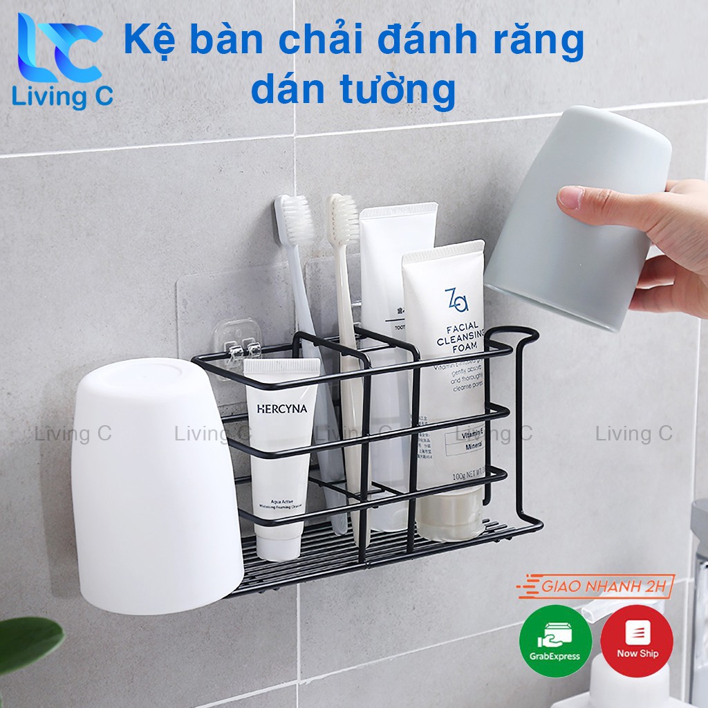 Kệ để bàn chải đánh răng KIM LOẠI Living C K125, Giá treo bàn chải ly cốc kem đánh răng nhà tắm dán tường chịu lực