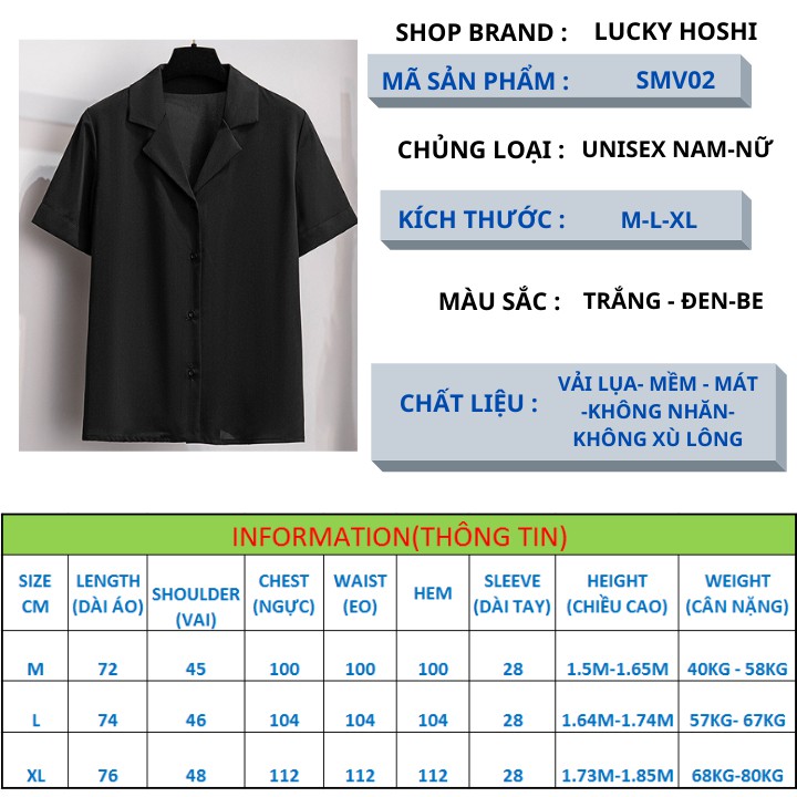 Áo sơ mi tay ngắn nam nữ form rộng sơ mi cổ vest unisex Hàn Quốc, chất vải lụa dãn SMV02