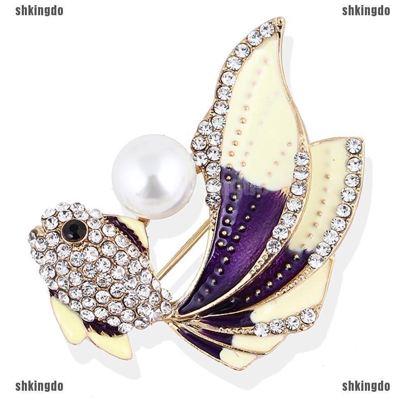 Ghim cài áo hợp kim hình cá vàng khảm đá lấp lánh đẹp mắt và thời trang cho nữ