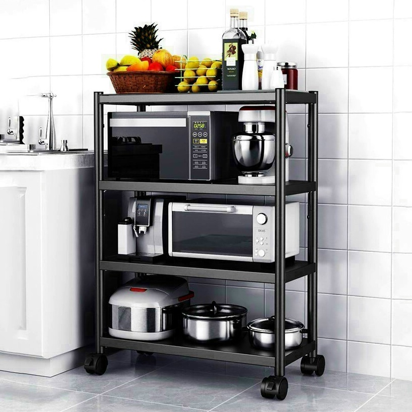 Kê đề lò vi sóng đa năng, kệ để đồ bếp nồi niêu chén bát tiết kiệm không gian khung sắt sơn tĩnh điện có bánh xe di động