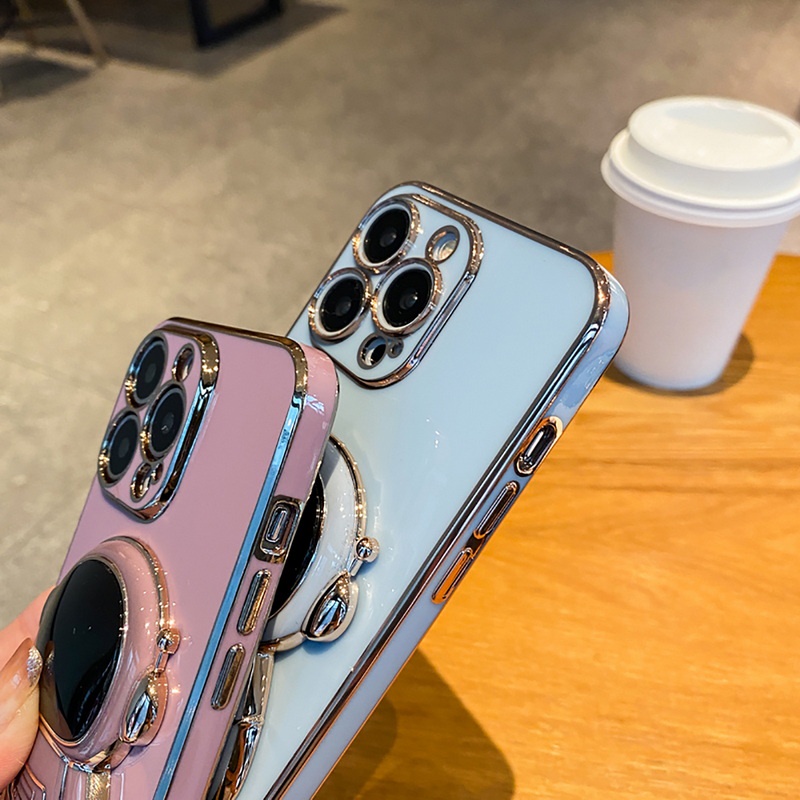 Ốp Điện Thoại Mềm Chống Sốc Có Giá Đỡ Hình Phi Hành Gia Cho iPhone 14 13 12 11 Pro Max XS XR X 8 7 Plus + SE 2020