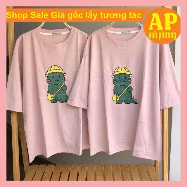 Áo phông khủng long đeo túiÁo phông thun trơn nam nữform thụng tay lỡ unisexmềm mịn freesizeco giãn 4 chiều