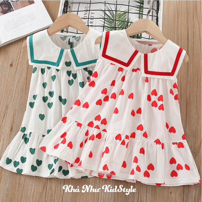 Váy bé gái vải cotton họa tiết trái tim cho bé từ 10-30kg