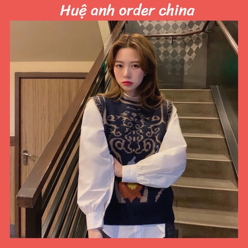 Áo len ghi lê hoạ tiết