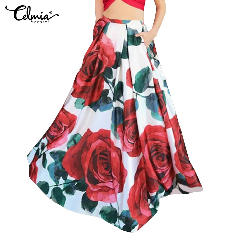 Chân váy celmia eo cao họa tiết hoa lớn kiểu Vintage nữ tính