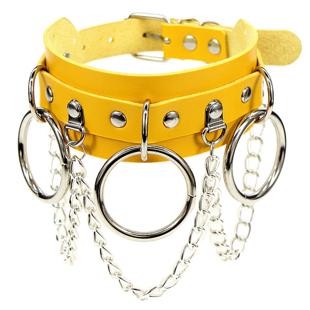 YOML_Punk Women Ring Chain Tassel Faux Leather Collar Short Necklace Club Jewelry