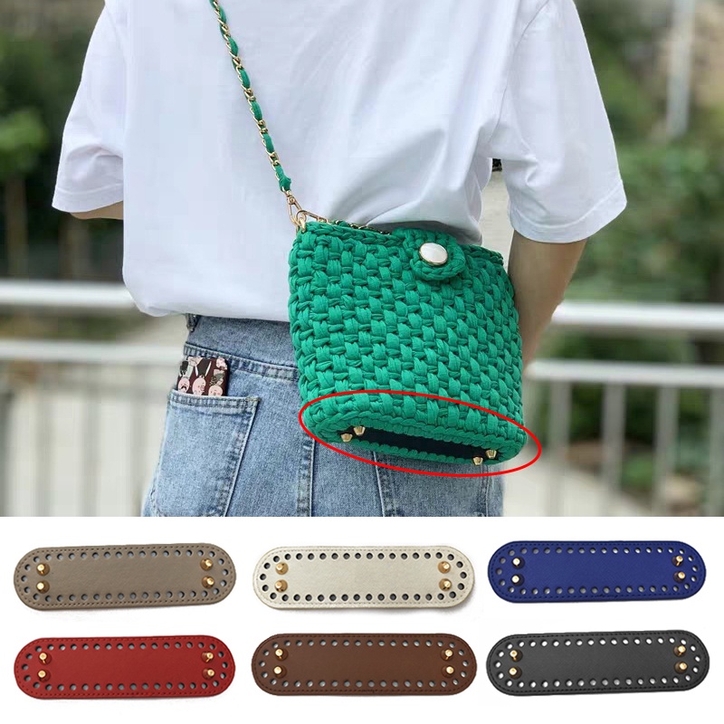 Đáy Túi Xách Da PU Màu Trơn Đính Đinh Tán Hình Oval 18 * 5Cm
