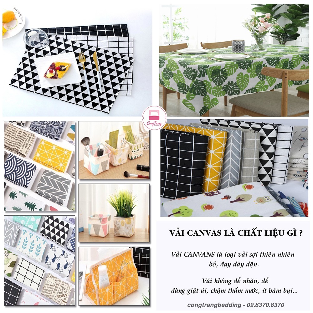 Khăn trải bàn, phông nền chụp ảnh decor VẢI CANVAS, vải bố họa tiết vintage trái cây, động vật, decor rèm cửa