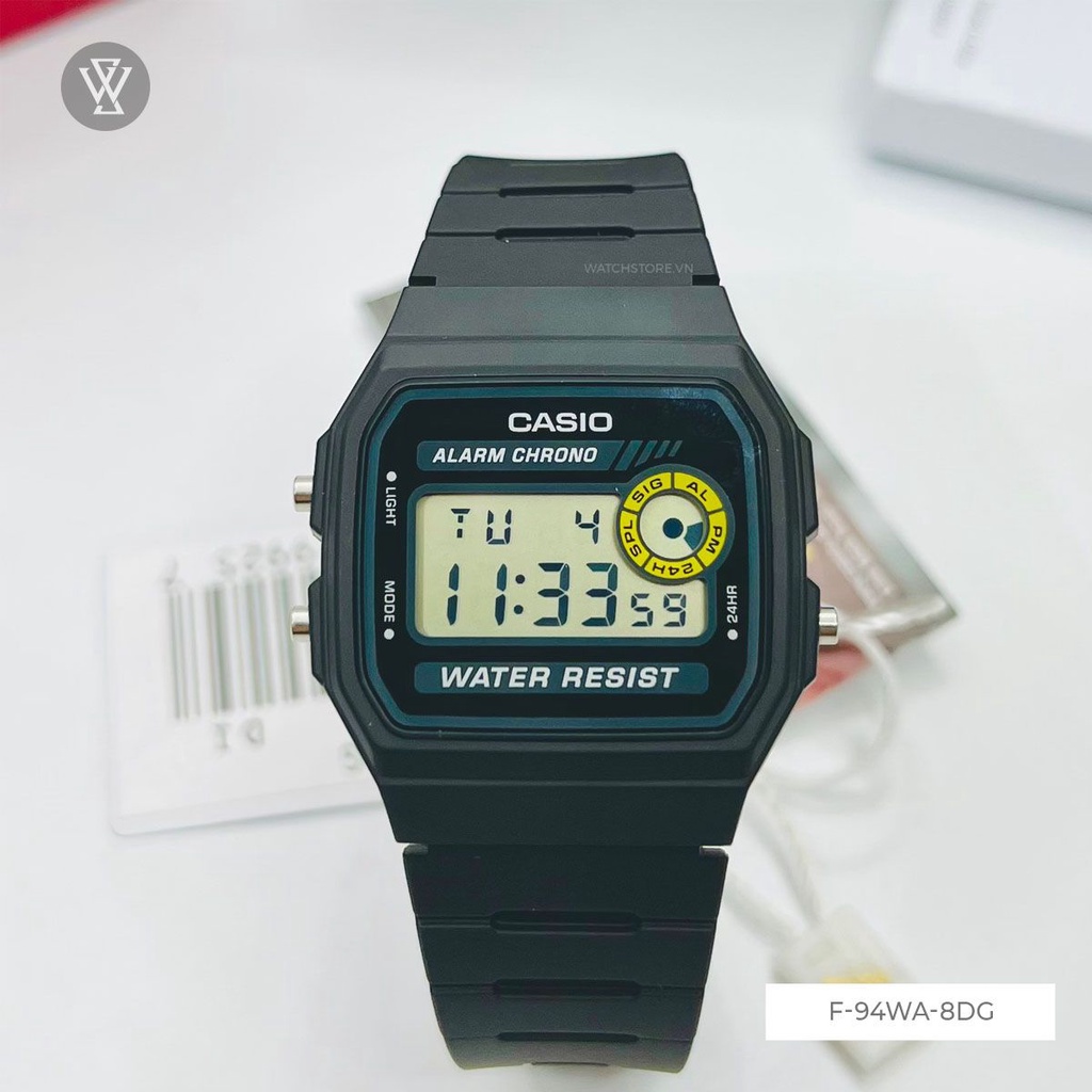 Đồng Hồ Điện Tử Unisex Casio WATCHSTORE F-94WA-8DG Thiết Kế Mặt Vuông 33.2mm, Dây Đeo Và Vỏ Nhựa Bền Bỉ, Cá Tính