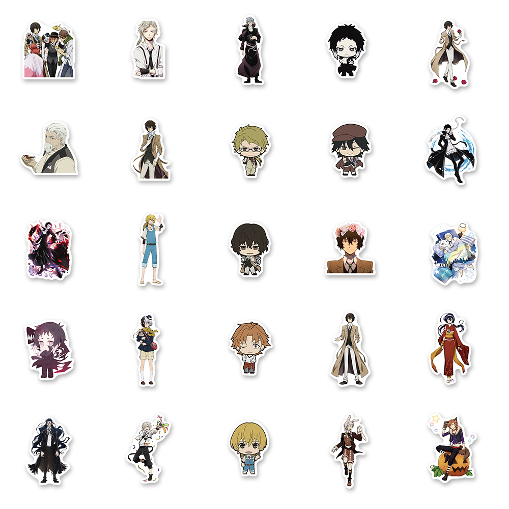 Set 50 / 100 Miếng Dán Hình Trang Trí Hoạ Tiết Bungo Stray Dogs Chống Thấm Nước