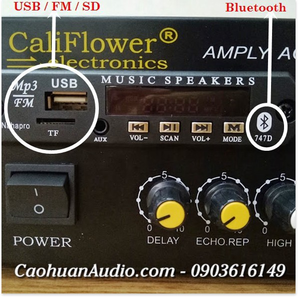 Amply mini AC / DC 12V bluetooth / USB / thẻ SD / Radio CALIFLOWER BX2277