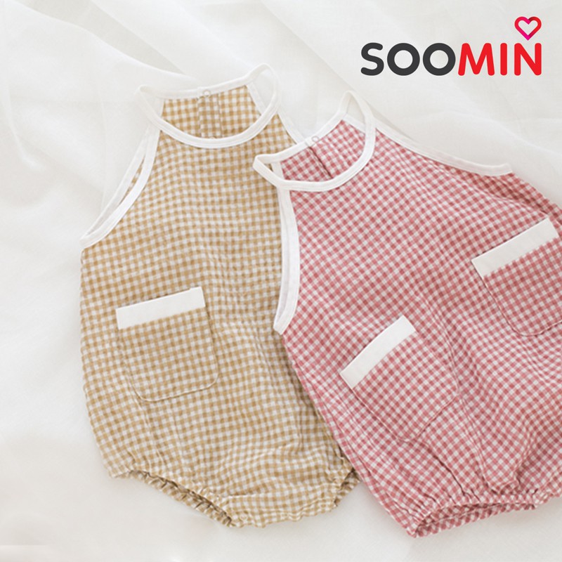 Bodysuit cho bé gái liền thân caro cho trẻ em từ 1 đến 2 tuổi Soomin Kids QATE Y7