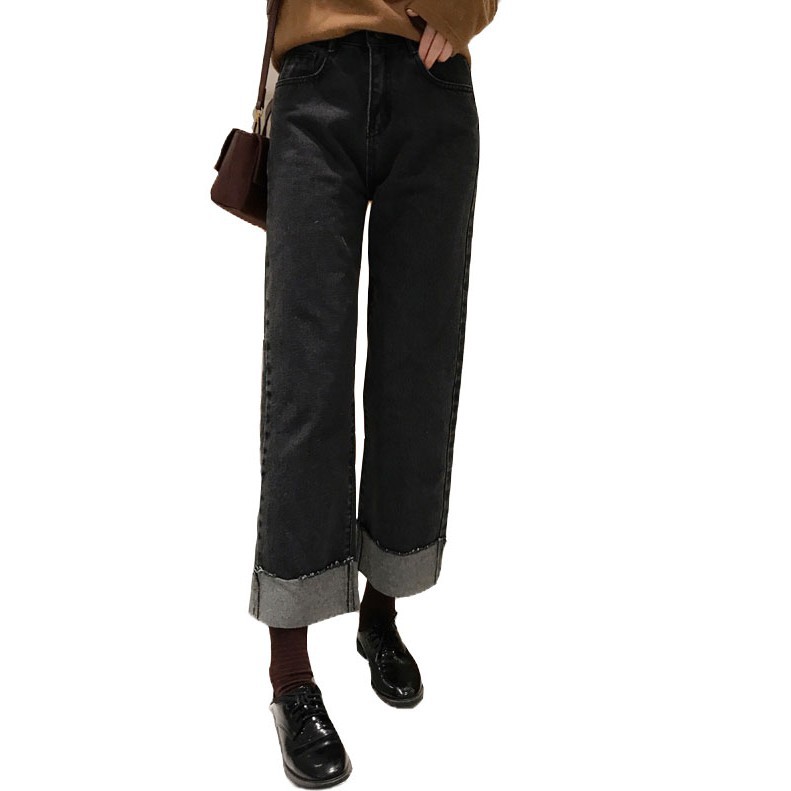 HÀNG Order - Quần jeans nữ ống rộng xắn gấu