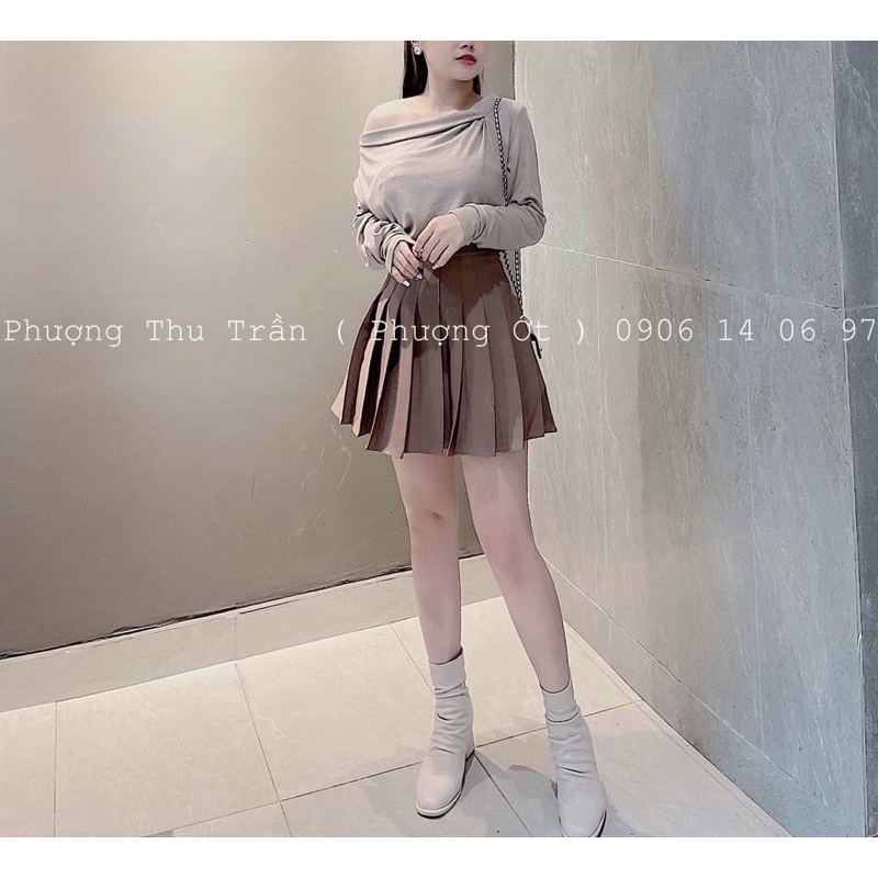 Chân váy xếp ly ngắn dáng chữ A lưng cao phong cách Tennis xòe kiểu xếp li ngắn thời trang