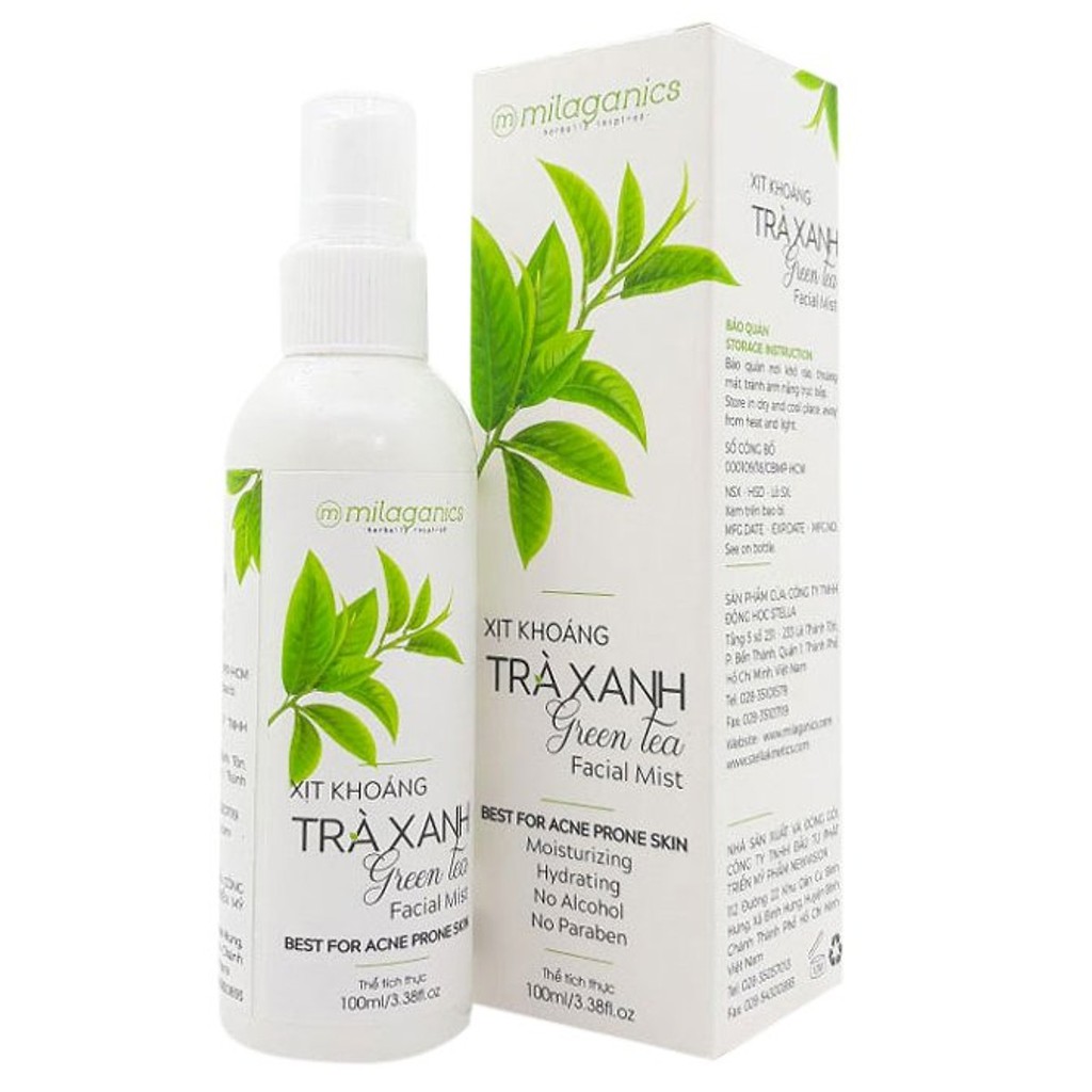 Xịt Khoáng Trà Xanh Cấp Nước, Ngăn Ngừa Mụn Milaganics (100ml) | BigBuy360 - bigbuy360.vn