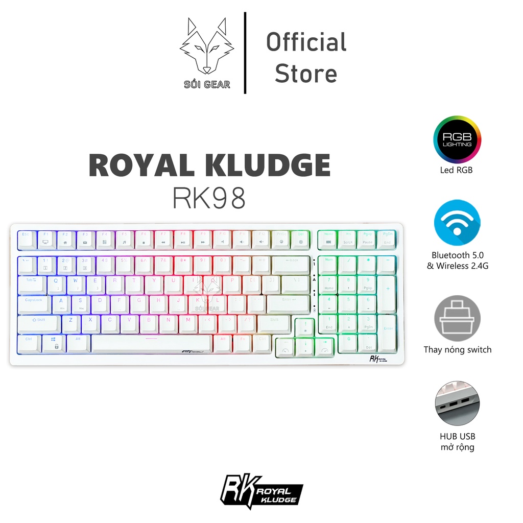 Bàn phím cơ không dây Royal Kludge RK98 HOTSWAP, Led RGB, Type C, Bluetooth 5.0, Wireless 2.4G, Đen/Trắng