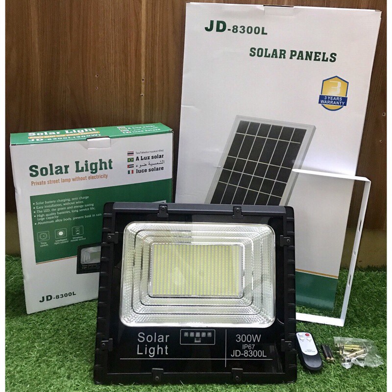 Đèn Năng Lượng Mặt Trời JinDian JD-8300L Công Suất 300W - Mẫu Mới 2020, Khung Nhôm