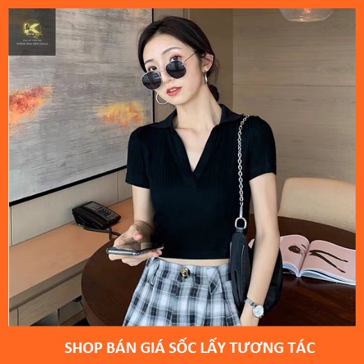 Áo croptop nữ cổ đức KOALA, croptop nữ tay ngắn siêu xinh - CT04