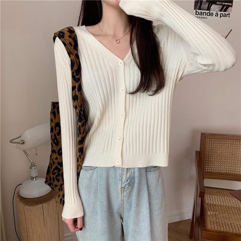 Áo Khoác Cardigan Tay Dài Cổ Chữ V Form Ôm Thời Trang Mùa Xuân