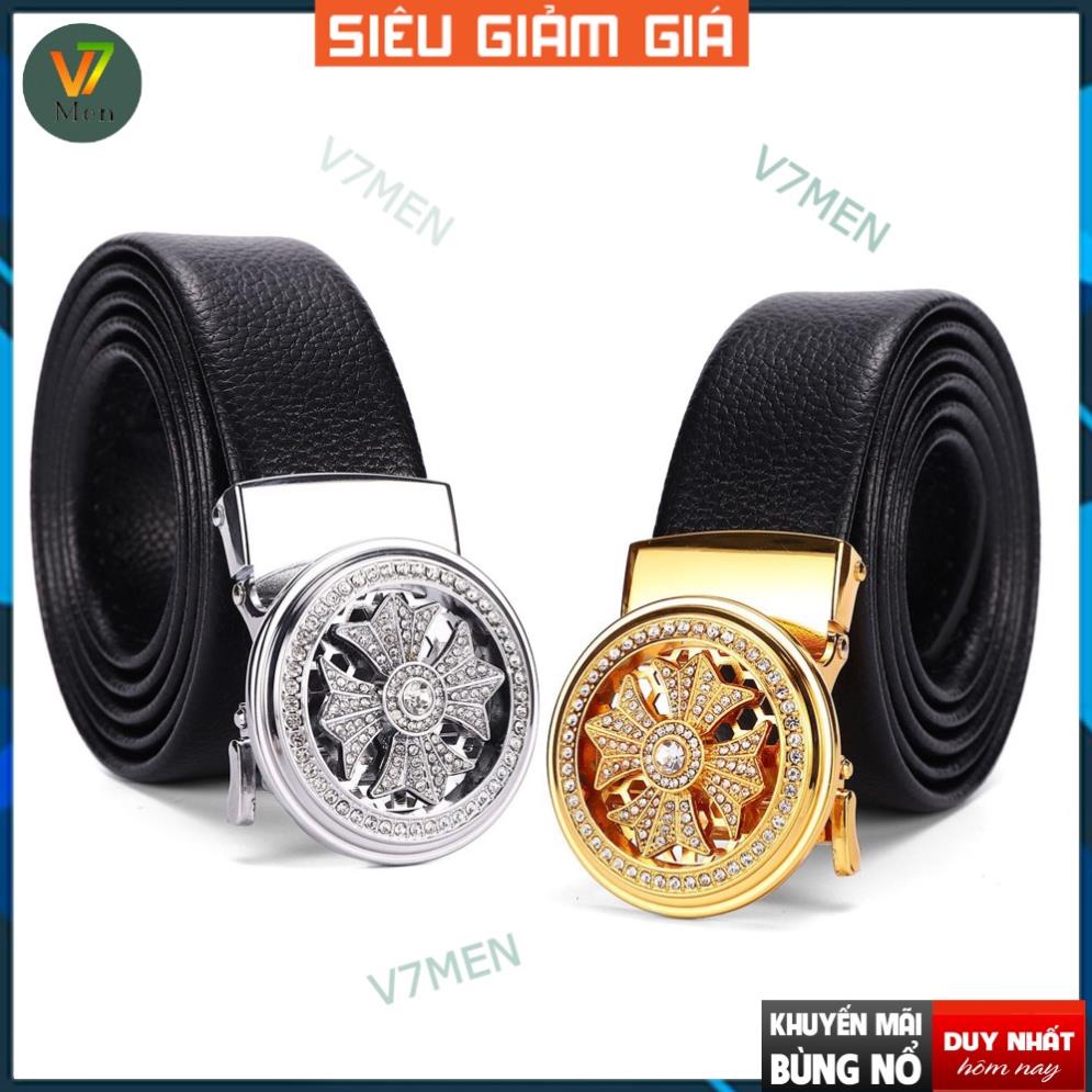 Thắt lưng nam da cao cấp, mặt đính đá xoay 360, khóa tự động mạ kim sang trọng TL07 *