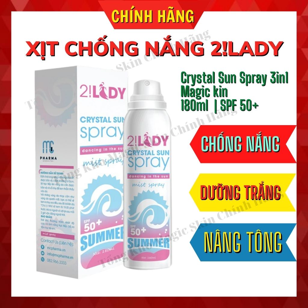 Xịt chống nắng, dưỡng trắng, giữ ẩm 2LADY Crystal Sun Spray 3in1 Magic Skin