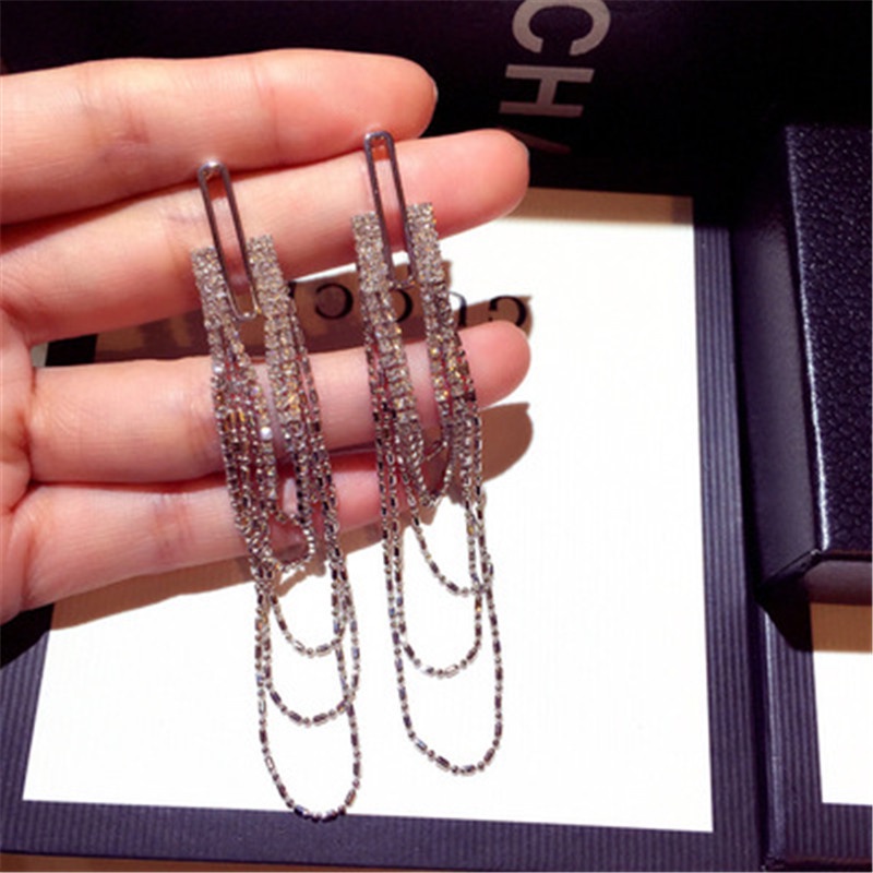 Bông Tai Mạ Bạc 925 Hình Chữ U Dáng Dài Thời Trang