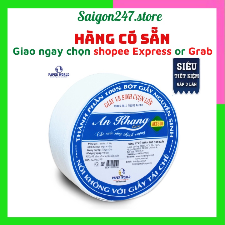 Giấy Vệ Vinh Cuộn Lớn 2 Lớp AN KHANG AKC500 Giấy Vệ Sinh 100% Bột Giấy Nguyên Sinh Saigon247store