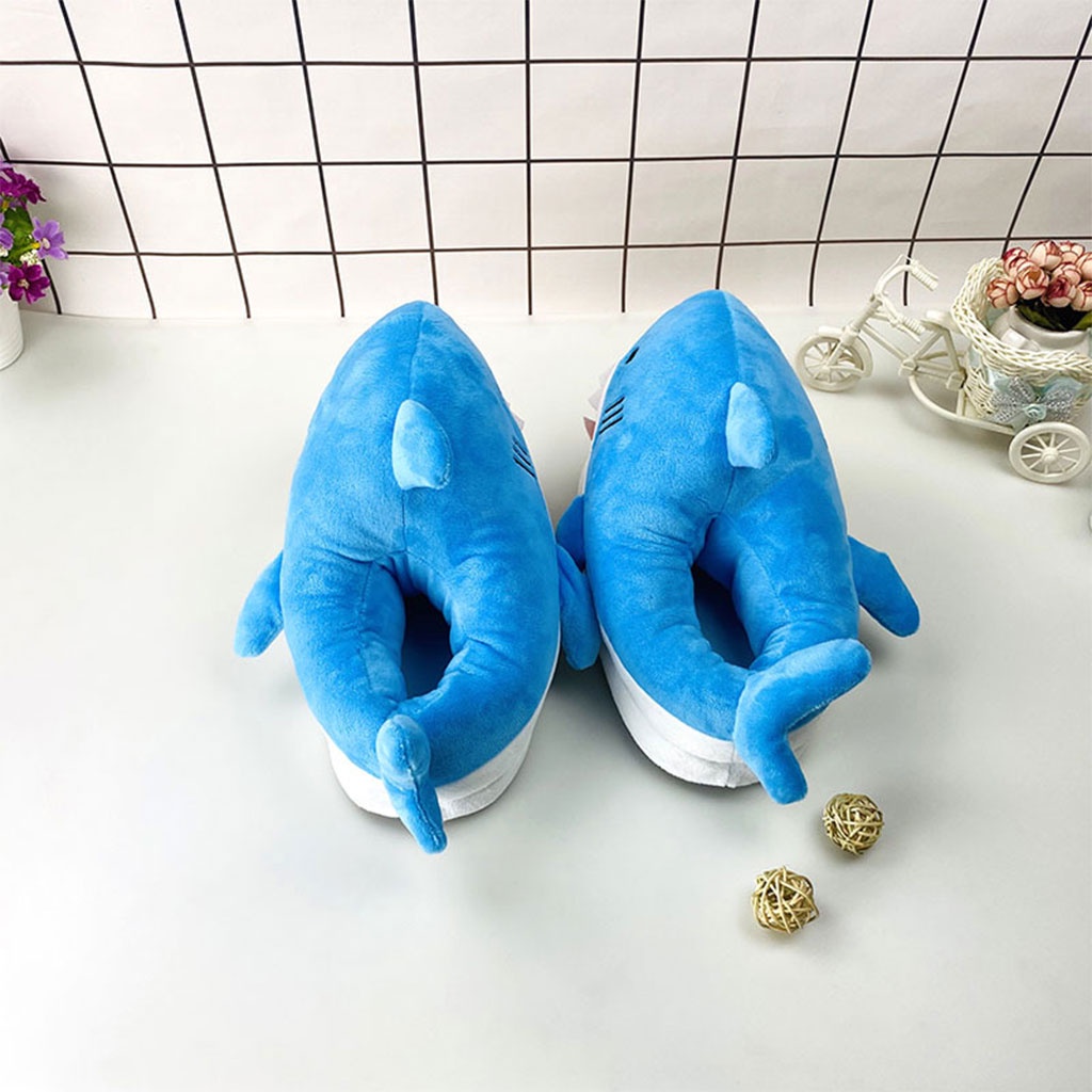 Dép bông dày phối lông mềm mại hình cá mập giữ ấm mùa đông dành cho nam và nữ