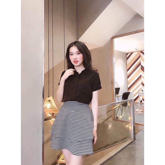 Chân váy xoè hai tầng có quần lót trong, cạp cao khóa sườn chất umi thời trang nữ