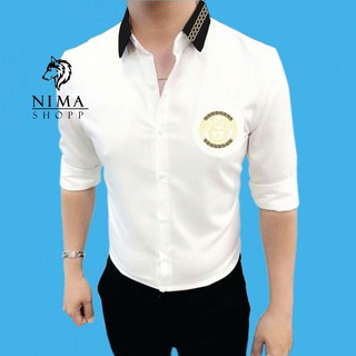 Áo sơ mi trắng, dài tay nam, thêu họa tiết versa cao cấp NMM032