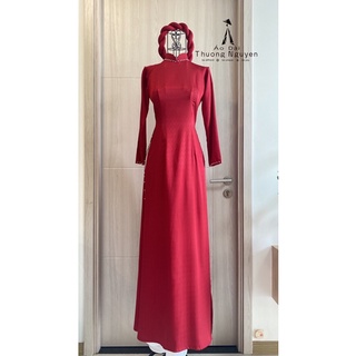 Áo dài vân gỗ đỏ đô