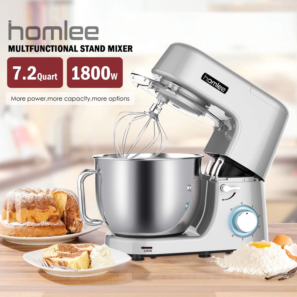 (Hàng xuất UK) Máy nhào bột Homlee / Cookmii SM-1508 7.2L 1800W - Hàng chính hãng - Bánh răng kim loại khỏe vô  cùng