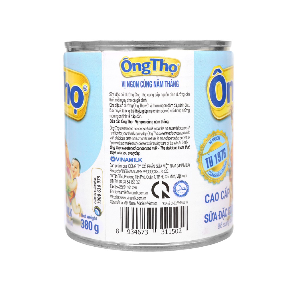 Sữa đặc có đường Ông Thọ Vinamilk trắng Nhãn Xanh/ Nhãn Vàng lon 380g