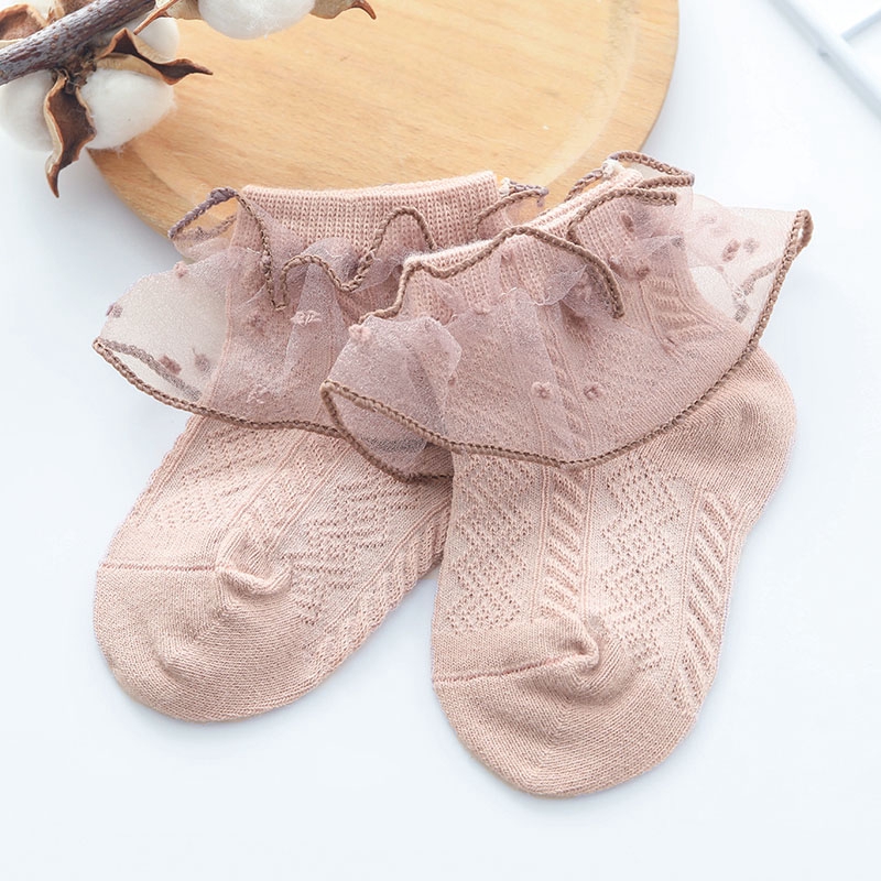 Vớ cotton cổ thấp phối ren kiểu công chúa thời trang mùa hè cho bé gái